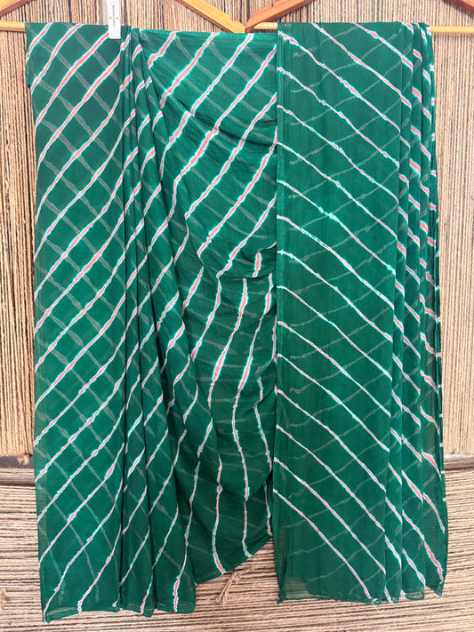 GREEN LEHERIYA HANDCRAFTED CHIFFON SAREE CL-201