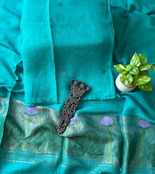 TIFFANY BLUE PURE JAYSHREE LINEN JAMDANI HANDWOVEN KURTA SET