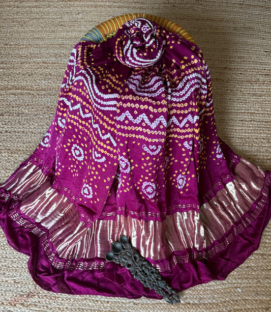 Purple rai bandhani gajji silk Handcrafted Gharchola dupatta