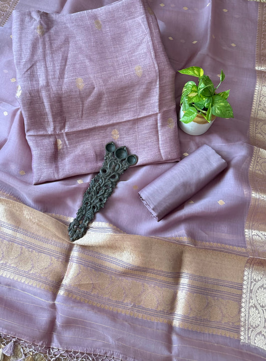 Beaver Brown Linen handloom banarsi kadwa booti meenakari three piece suit