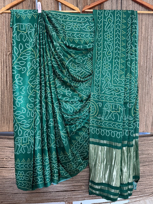 GREEN MODAL SILK PATOLA SARI WITH ZARI BORDER