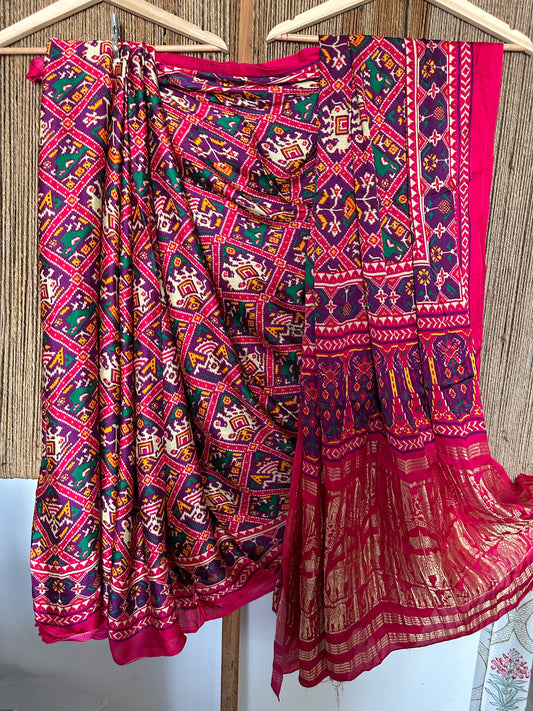 PINK PURPLE MODAL SILK PATOLA SARI WITH ZARI BORDER PMS-10138