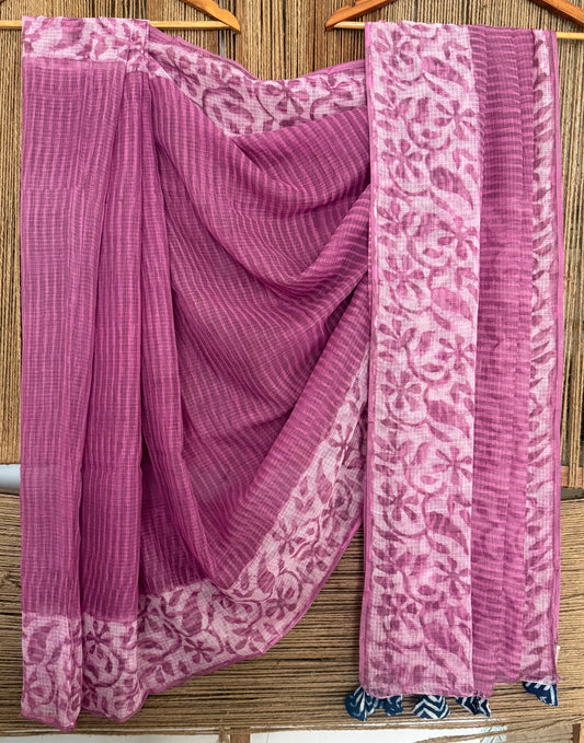 DUSKY PURPLE KOTA DORIA HANDBLOCK SARI