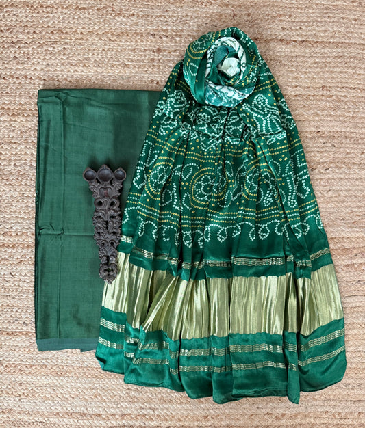 Green patola mashru silk kurta with patola pichwai handcrafted modalsilk dupatta