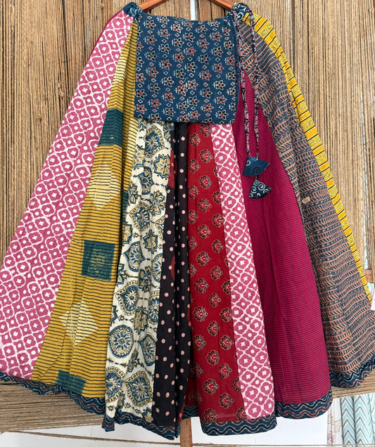 Blue Ajrakh Cotton blouse-with Cotton patchwork handcrafted Ajrakh Cotton Skirt