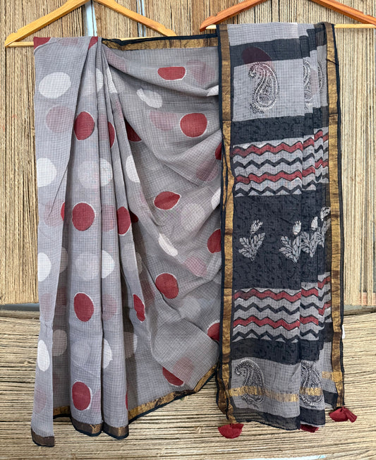 ASH GREY HANDCRAFTED LEHERIYA SARI 2