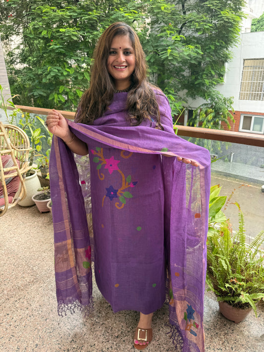 Violet Purple jamdani linen kurta set
