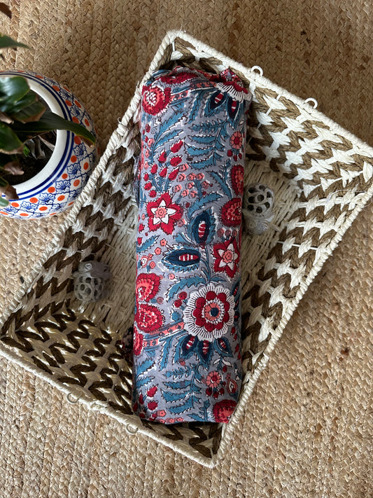 LIGHT BLUE JAYPURI HANDCRAFTED NATURAL DYE PRINTED FABRIC CF - 2