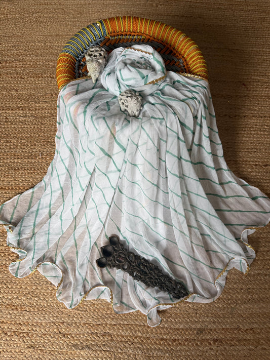 White green chiffon leheriya dupatta