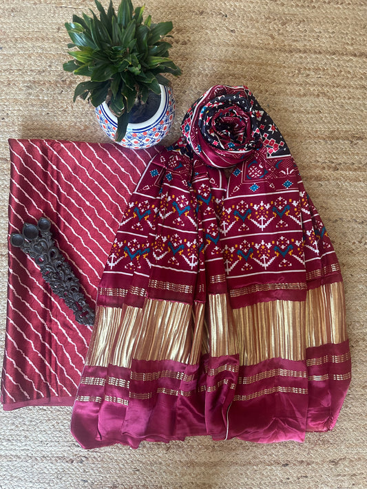 MAROON MASHRU SILK KURTA WITH PATOLA HANDCRAFTED MODAL SILK DUPATTA PS - 1049