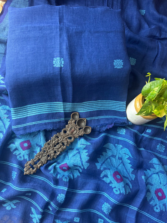 ROYAL SAPPHIRE BLUE PURE JAYSHREE LINEN JAMDANI HANDWOVEN KURTA SET