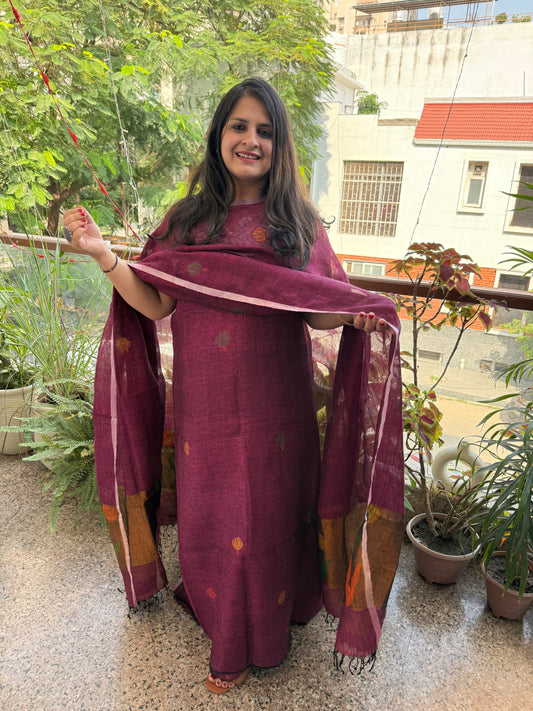 JAM PURPLE WOVEN LINEN  KURTA SET LJS- 208