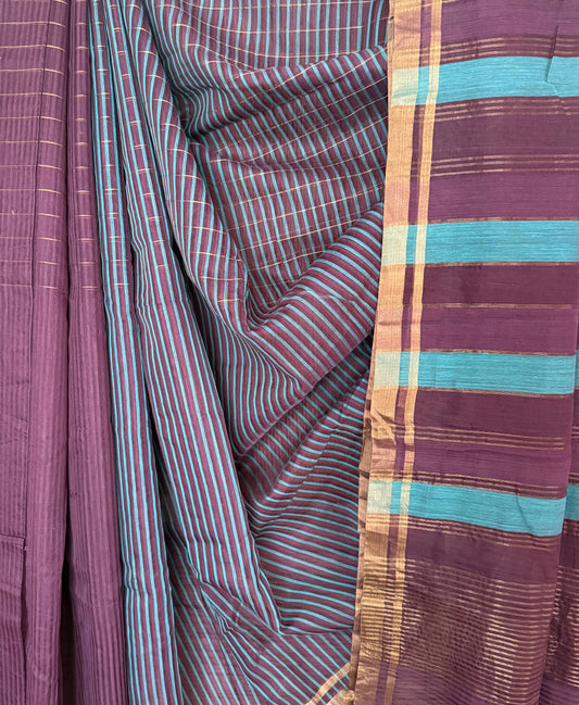 WINE MAROON CHANDERI COTTON SILK HANDLOOM SARI