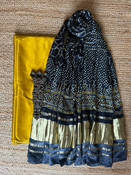 GOLDEN YELLOW SOLID MASHRU SILK KURTA WITH PATOLA HANDCRAFTED MODAL SILK DUPATTA