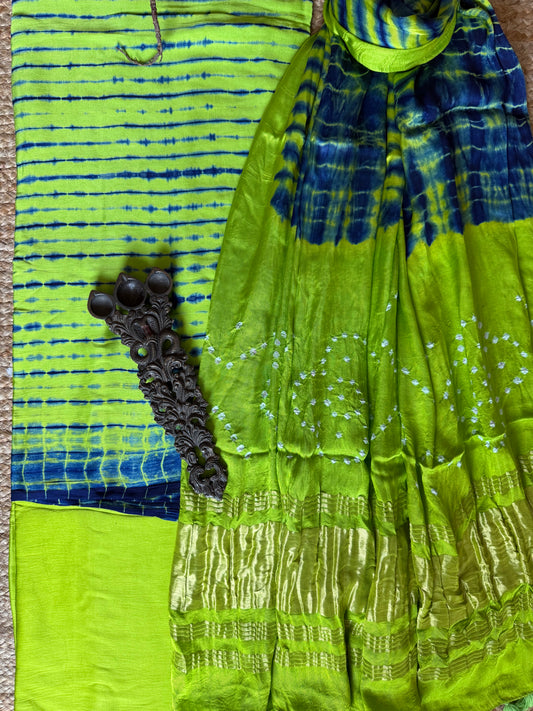Chart reuse Green & blue Modal Silk Shibori Kurta with Bandhani Shibori  handcrafted Modal Silk Dupatta sbs-11