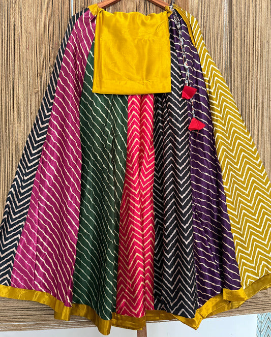 Mustard mashru silk blouse-with bandhani Patola patchwork handcrafted mashru silk Skirt