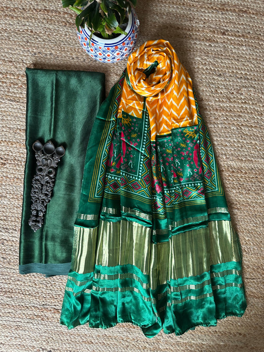 BOTTLE GREEN MASHRU SILK KURTA WITH PATOLA HANDCRAFTED MODAL SILK DUPATTA PS-65