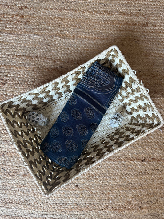 INDIGO BLUE AJRAKH LINEN SILK KURTA FABRIC