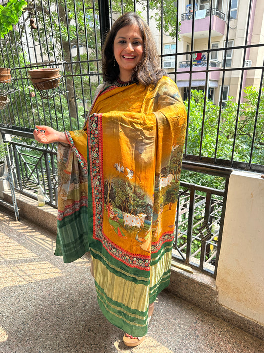 MUSTARD PICHWAI PATOLA PRINT MODAL SILK DUPATTA
