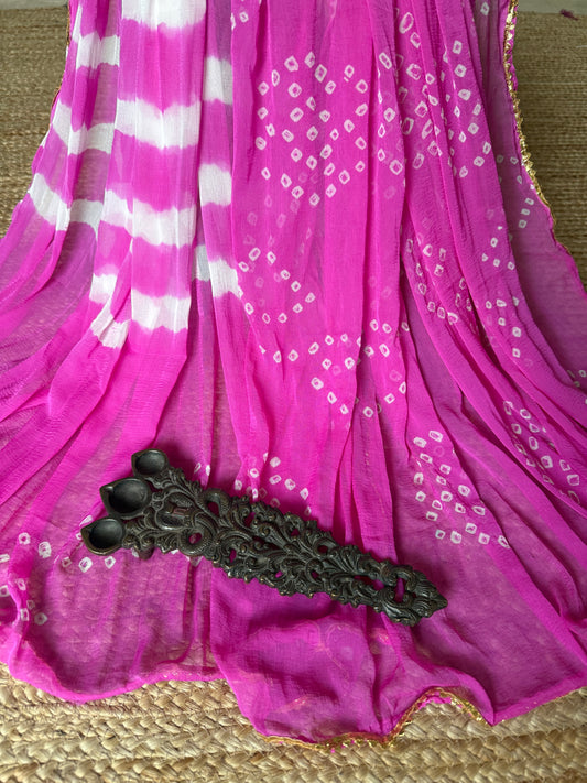 Rose pink chiffon leheriya dupatta