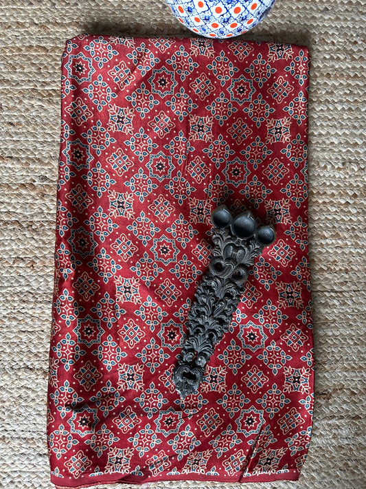 MARRON MASHRU AJRAKH HANDCRAFTED SILK FABRIC