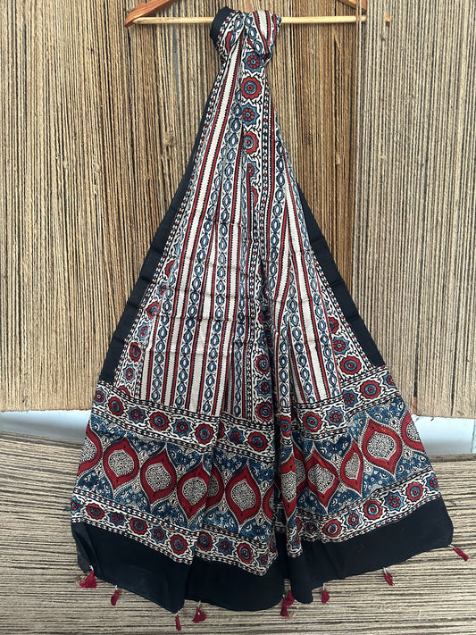 BEIGE MODAL AJRAKH SILK STOLE