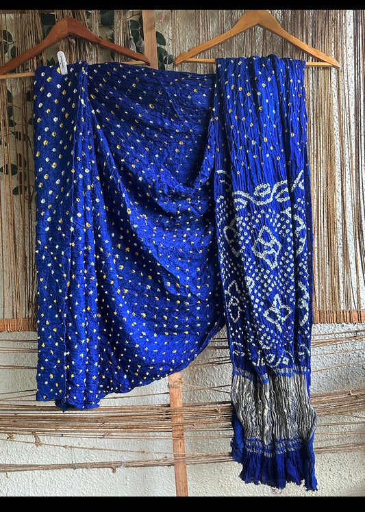 ROYAL BLUE MODAL SILK BANDHANI SARI