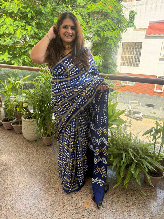 Royal blue modal silk gharchola bandhani sari bs- 71