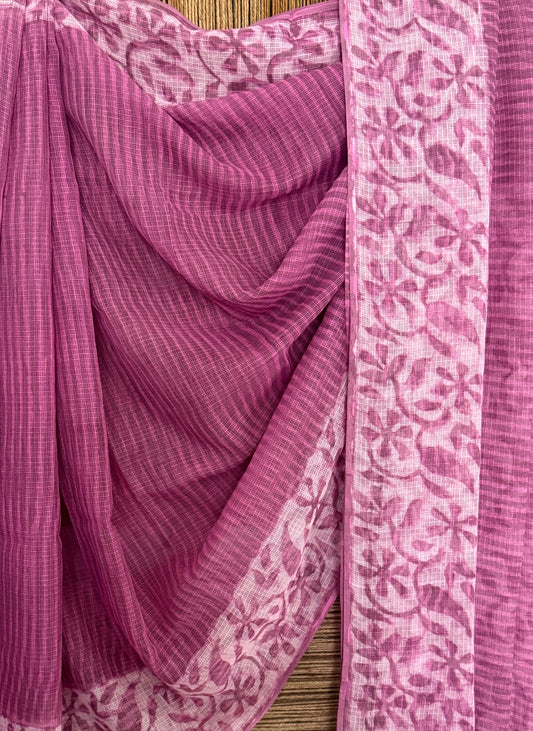 DUSKY PURPLE KOTA DORIA HANDBLOCK SARI