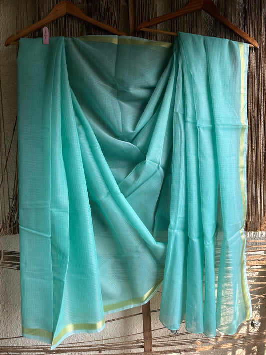 TURQUOISE GREEN KOTA DORIA SARI WITH CONTEMPORARY BLOUSE PIECE