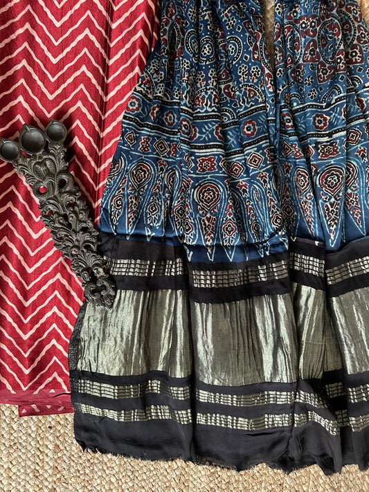 MAROON MASHRU SILK KURTA WITH AJRAKH HANDCRAFTED MODAL SILK DUPATTA MAK -2