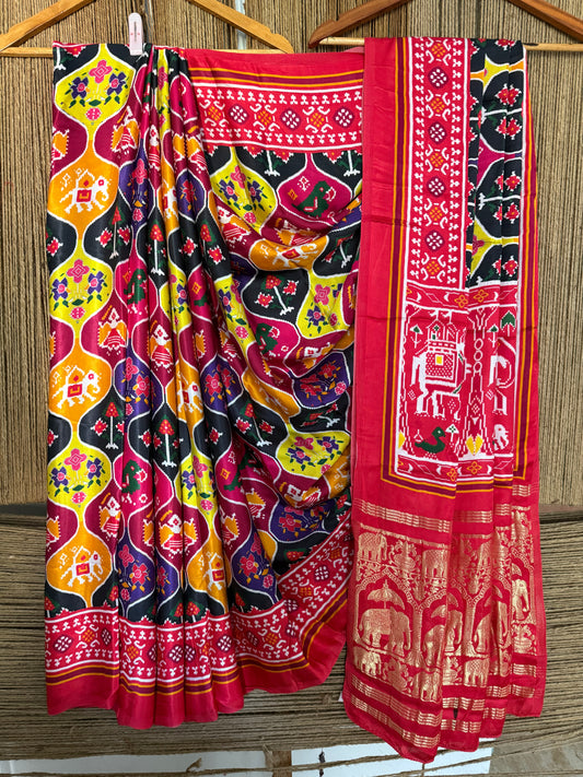RED MULTICOLOUR MODAL SILK PATOLA SARI WITH ZARI BORDER