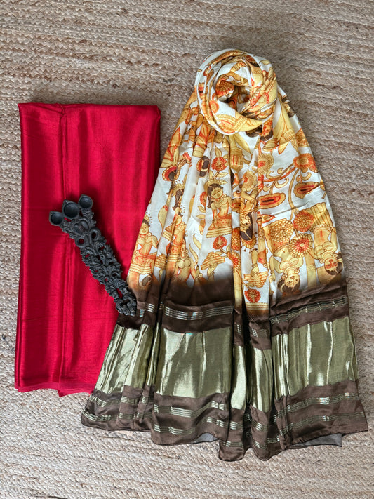 Red mashru silk kurta with patola handcrafted modal silk dupatta ps-235