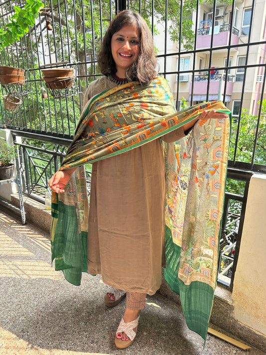 GREEN PICHWAI PATOLA PRINT MODAL SILK DUPATTA