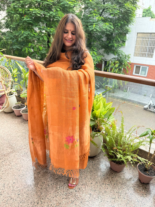 Brown jamdani linen kurta set