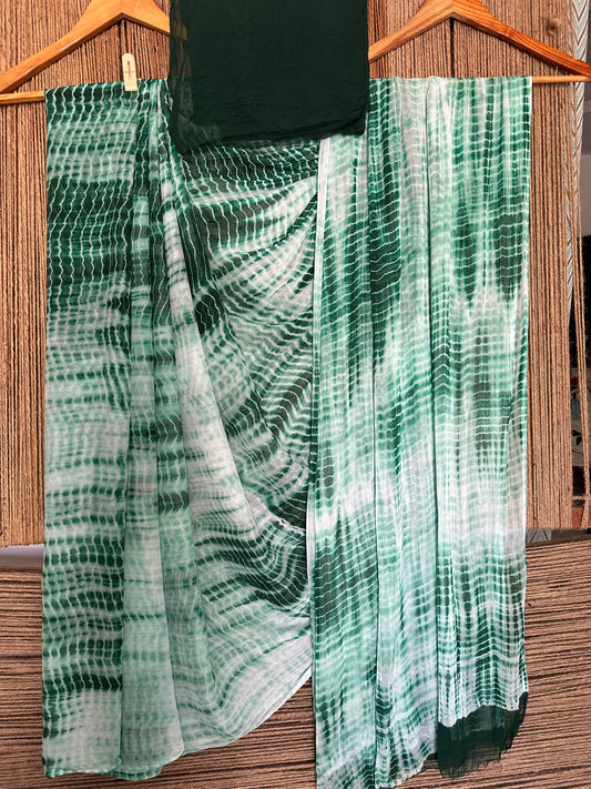 GREEN SHIBORI LAHARIYA HANDCRAFTED CHIFFON SARI CL-5