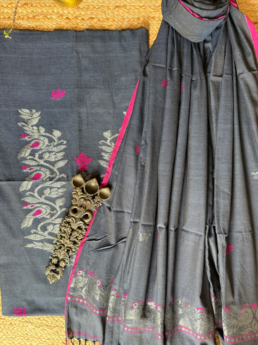 NAVY BLUE JAMDANI WOVEN MULL KURTA SET