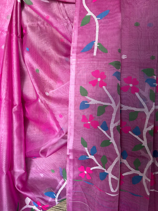 PURPLE JAMDANI HANDWOVEN PURE MUSLIN SILK SARI MJS-13