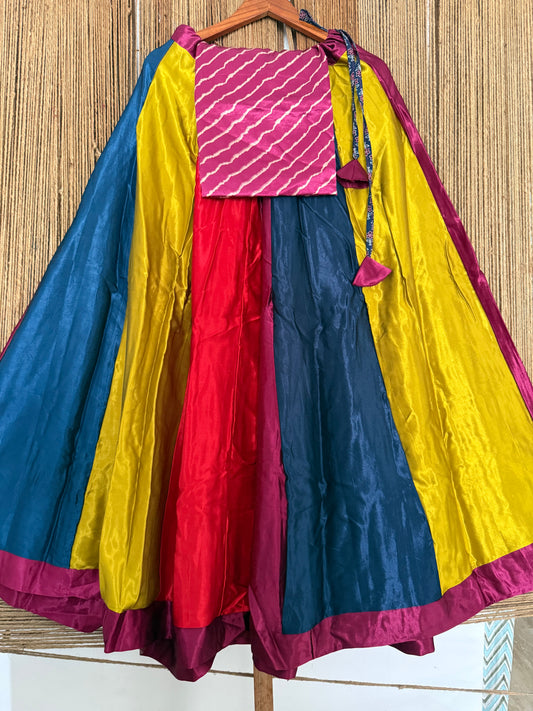 Purple mashru silk blouse-with Multicolour patchwork handcrafted mashru silk Skirt