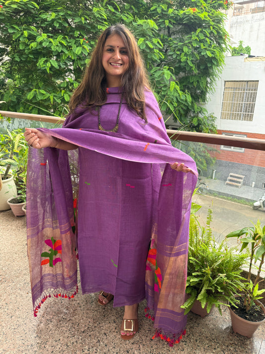 WILDBERRY PURPLE TISSUE LINEN JAMDANI HANDWOVEN KURTA SET