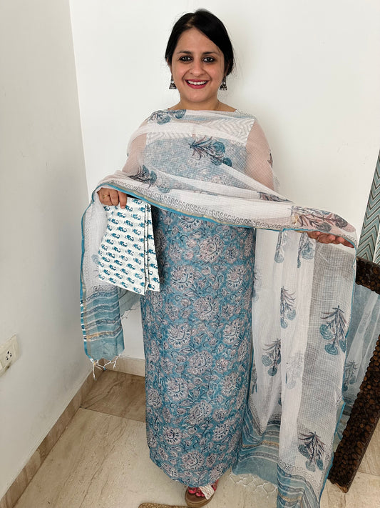 LIGHT BLUE KOTA HANDBLOCK SUIT SET
