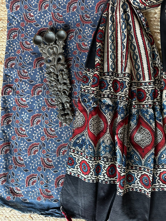 INDIGO AJRAKH MAHESHWARI SILK HANDBLOCK KURTA SET