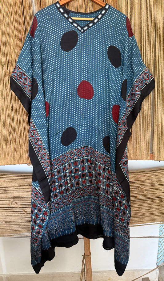 Blue Modal silk AJRAKH Kaftan