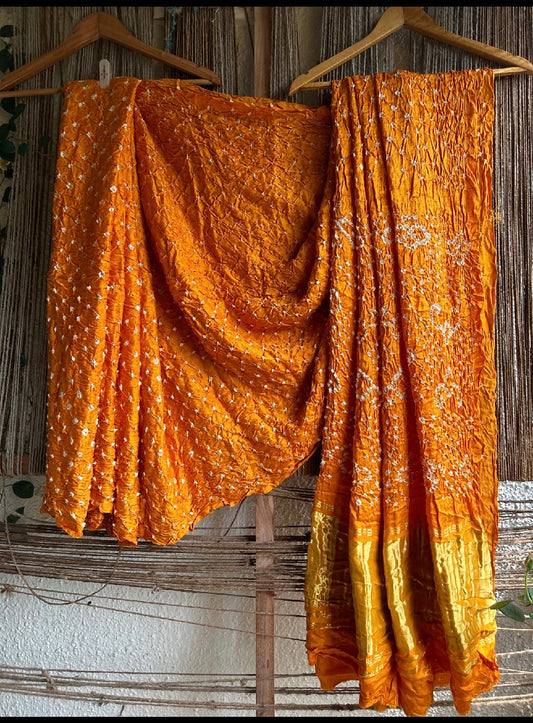MUSTARD YELLOW MODAL SILK BANDHANI SARI