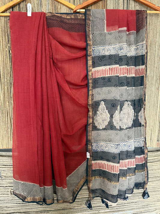 MAROON KOTA DORIA HANDCRAFTED LEHERIYA SARI