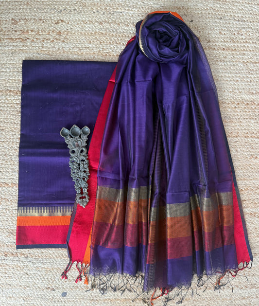 Purple maheshari border silk handloom kurta set