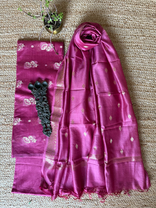 Dewberry Pink Chanderi handloom  Banarsi Booti three piece suit  CBS-119