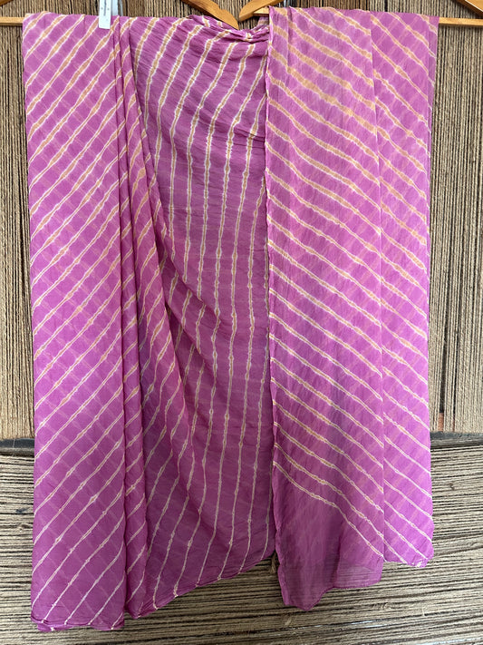 LILAC PURPLE LEHERIYA HANDCRAFTED CHIFFON SARI 1029