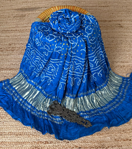 True Blue rai bandhani gajji silk Handcrafted Gharchola dupatta