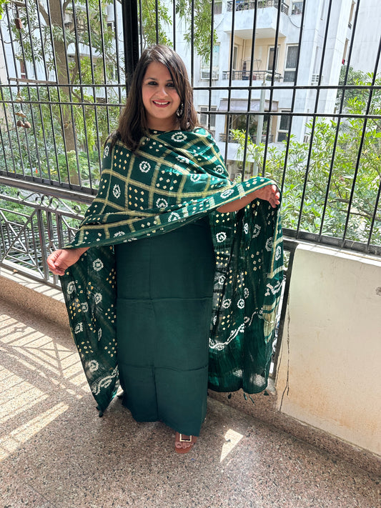 BOTTLE GREEN MODAL SILK KURTA WITH GHARCHOLA HANDCRAFTED MODAL SILK DUPATTA PS-1061